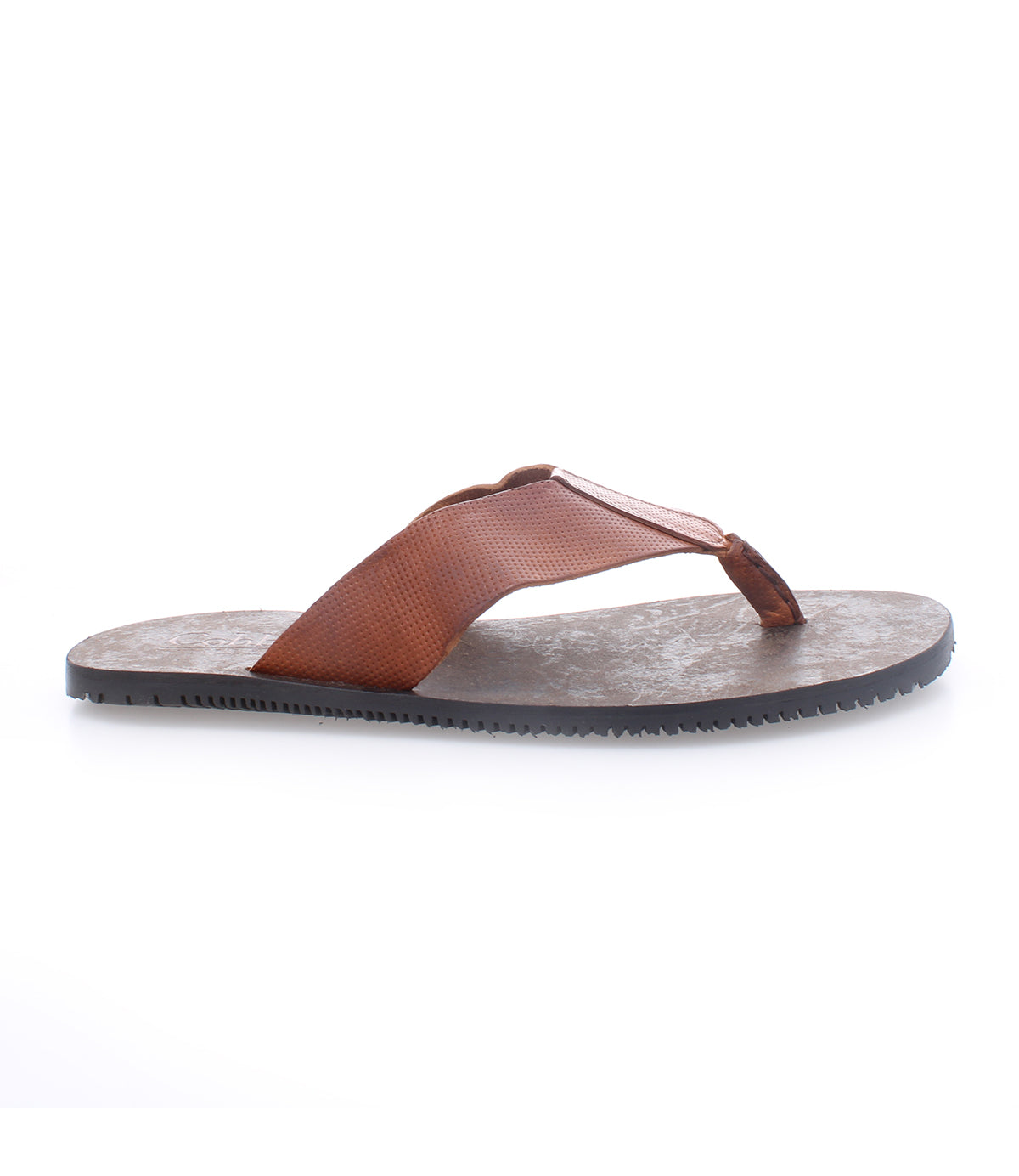 An Introduce men's brown leather flip flop by Bed Stu with durability and comfort.