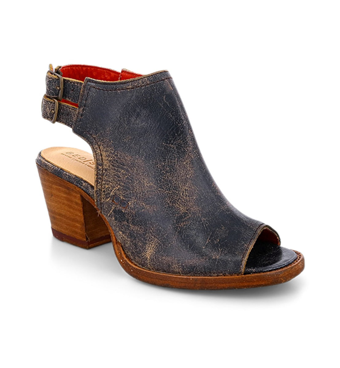 A women's black leather Ireni bootie with a wooden heel by Bed Stu.