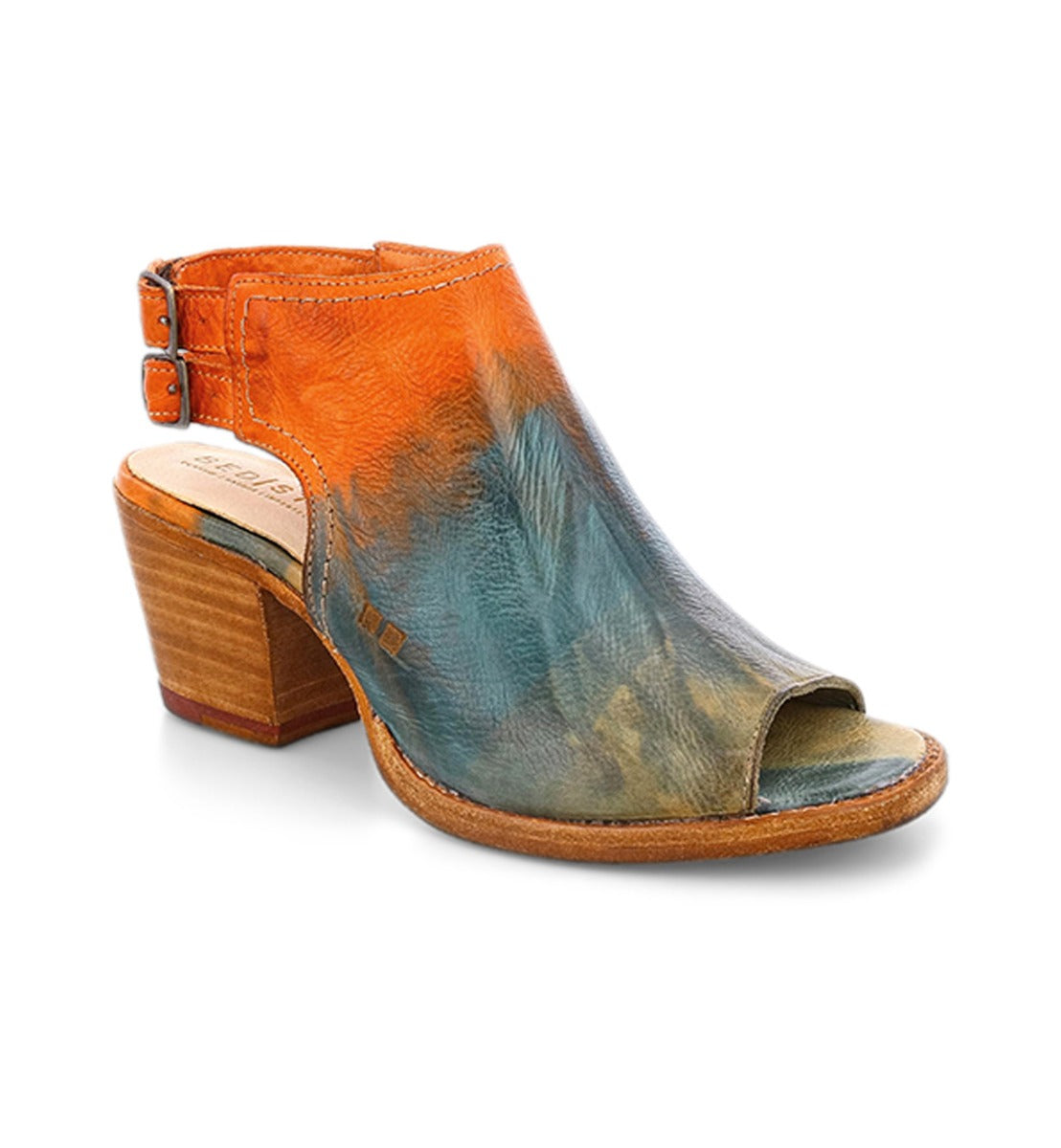 A Bed Stu Ireni women's sandal with an orange and blue color.