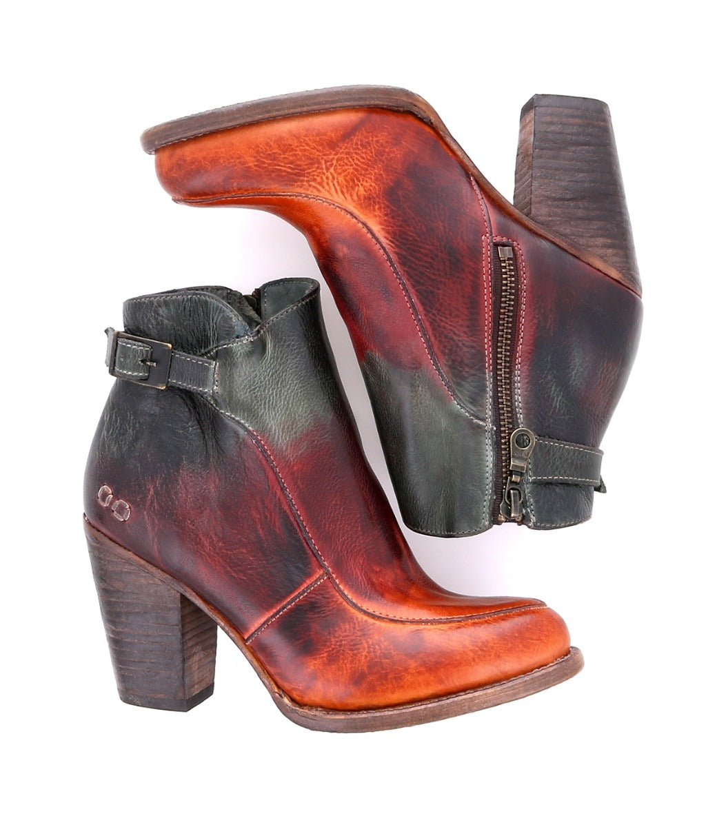 A pair of Isla women's ankle boots in red, green and orange by Bed Stu.