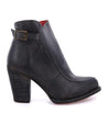 A women's black ankle boot named "Isla" by Bed Stu with a wooden heel.