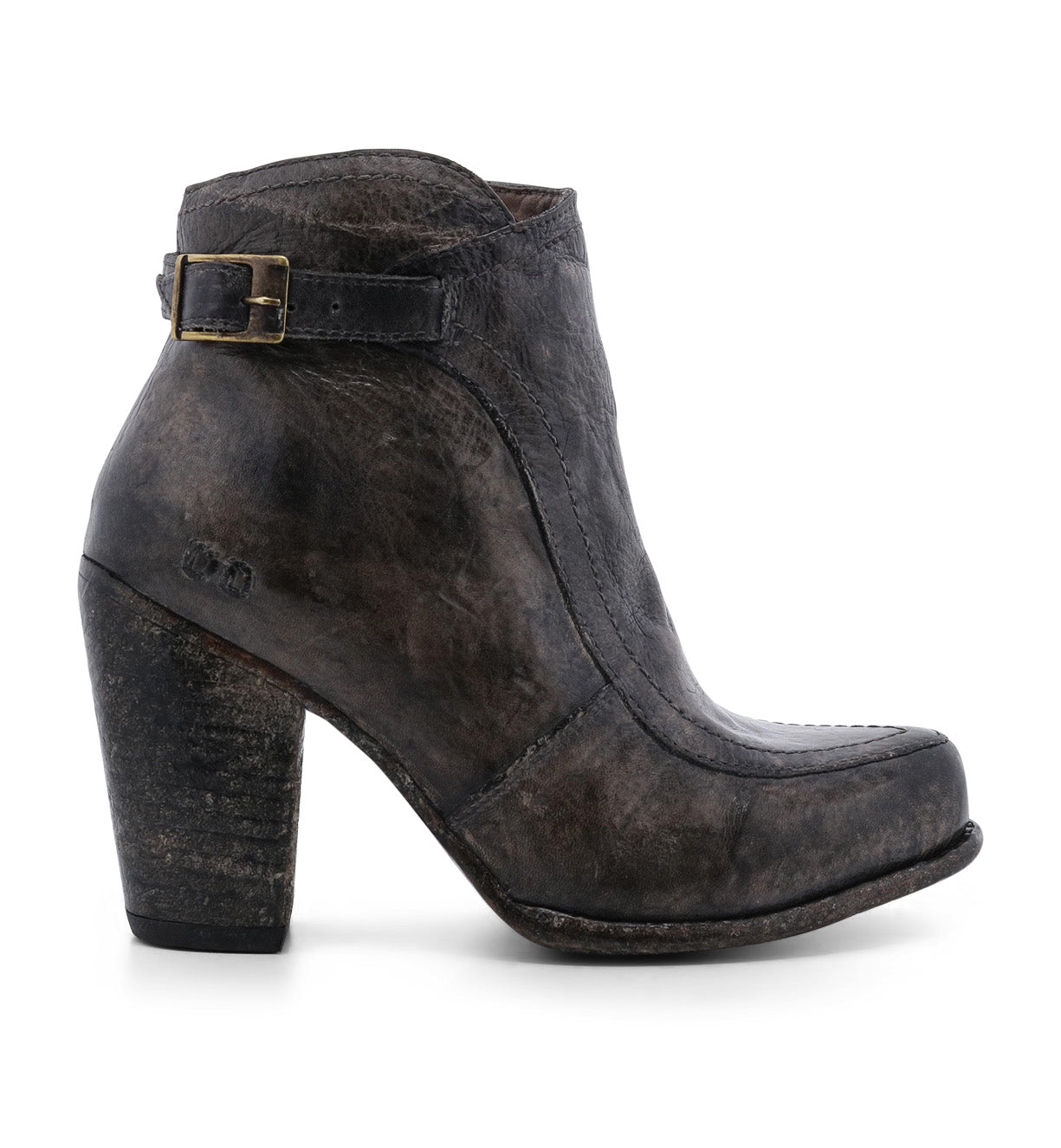 A women's grey Isla ankle boot with a metal buckle by Bed Stu.
