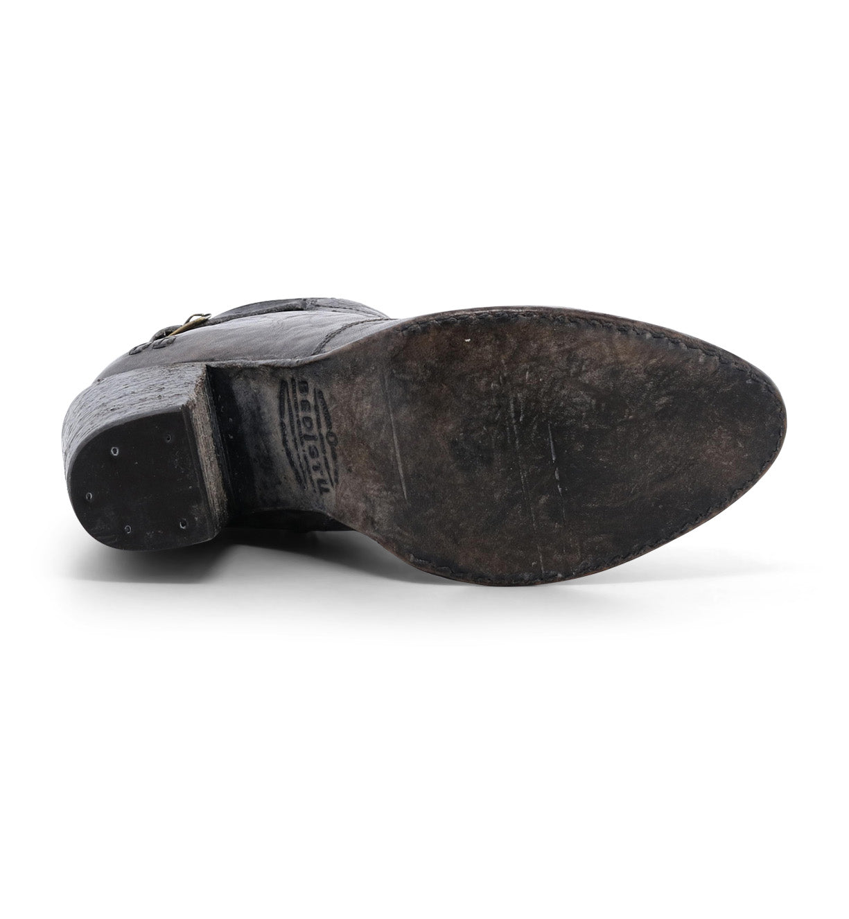 A black leather Isla shoe with a buckle on the side by Bed Stu.