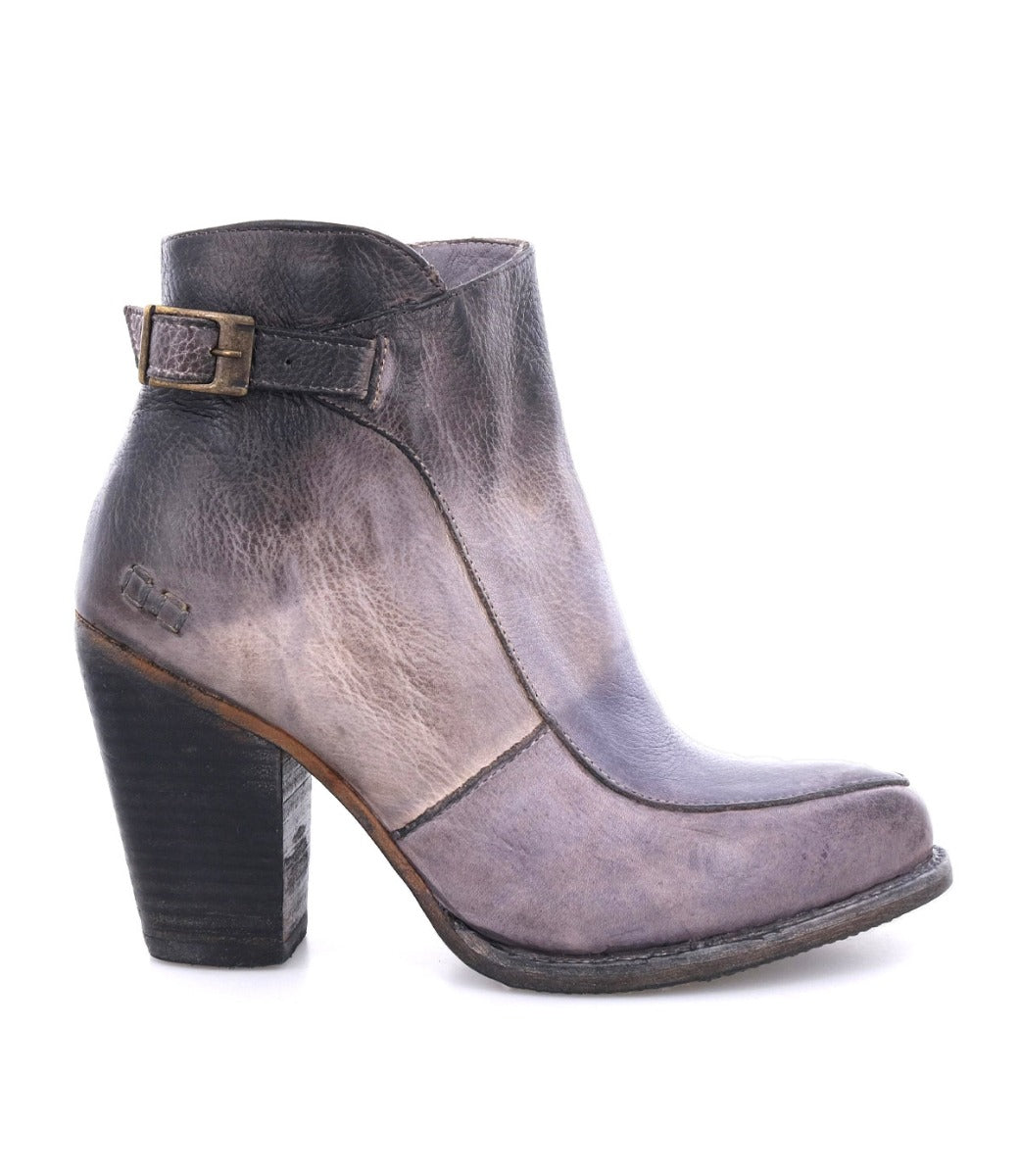 A women's grey leather Isla ankle boot with a buckle by Bed Stu.
