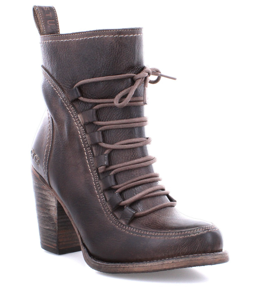 A women's brown Izetta ankle boot with laces by Bed Stu.