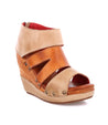 A women's wedge sandal, the Jacey II by Bed Stu, with tan and brown straps.