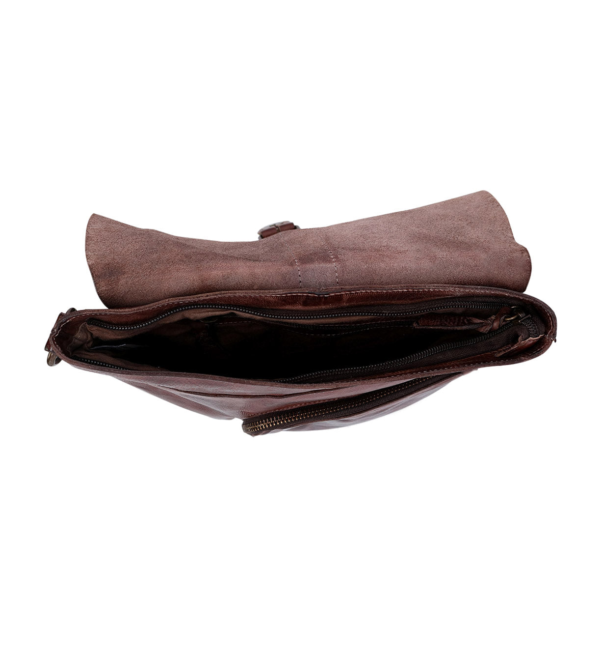 A brown leather Jack laptop bag on a white background. Brand: Bed Stu.