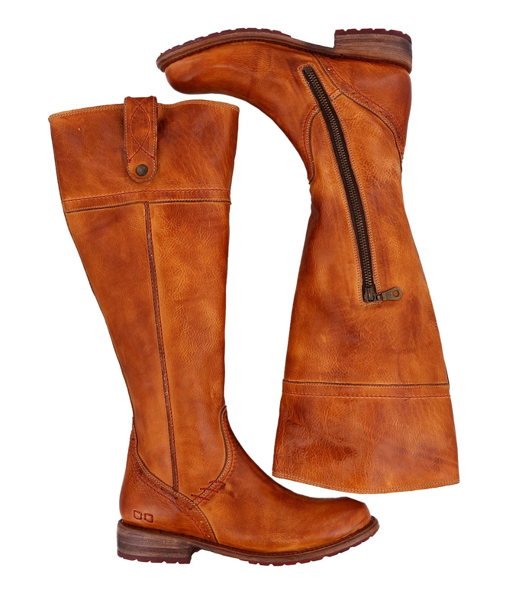 A pair of Bed Stu Jacqueline Wide Calf women's brown riding boots.