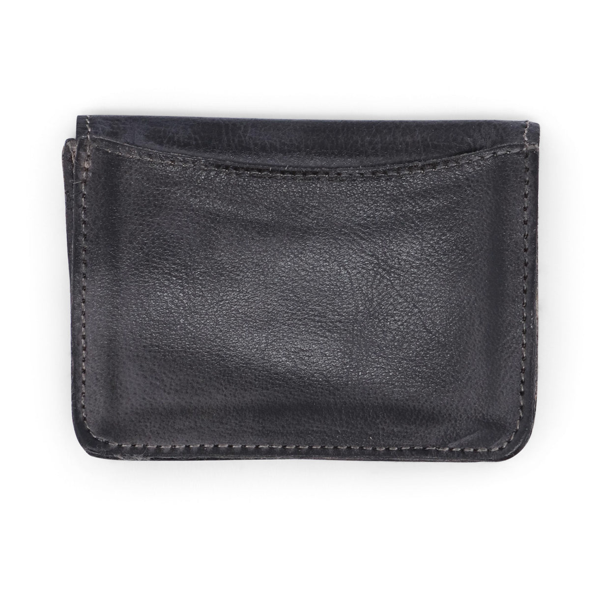 A black leather Jeor card holder on a white background. (Brand: Bed Stu)