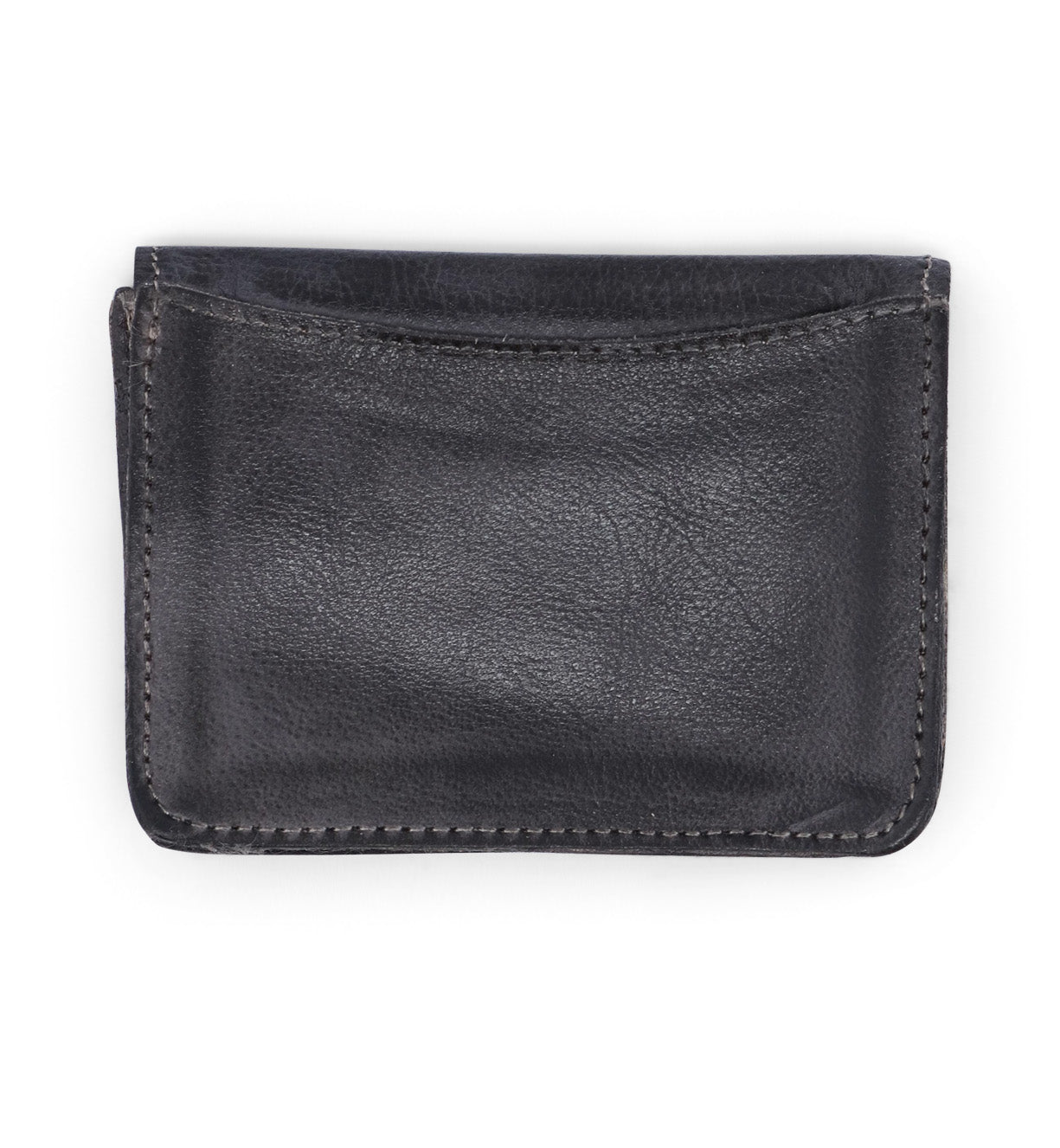 A black leather Jeor card holder on a white background. (Brand: Bed Stu)