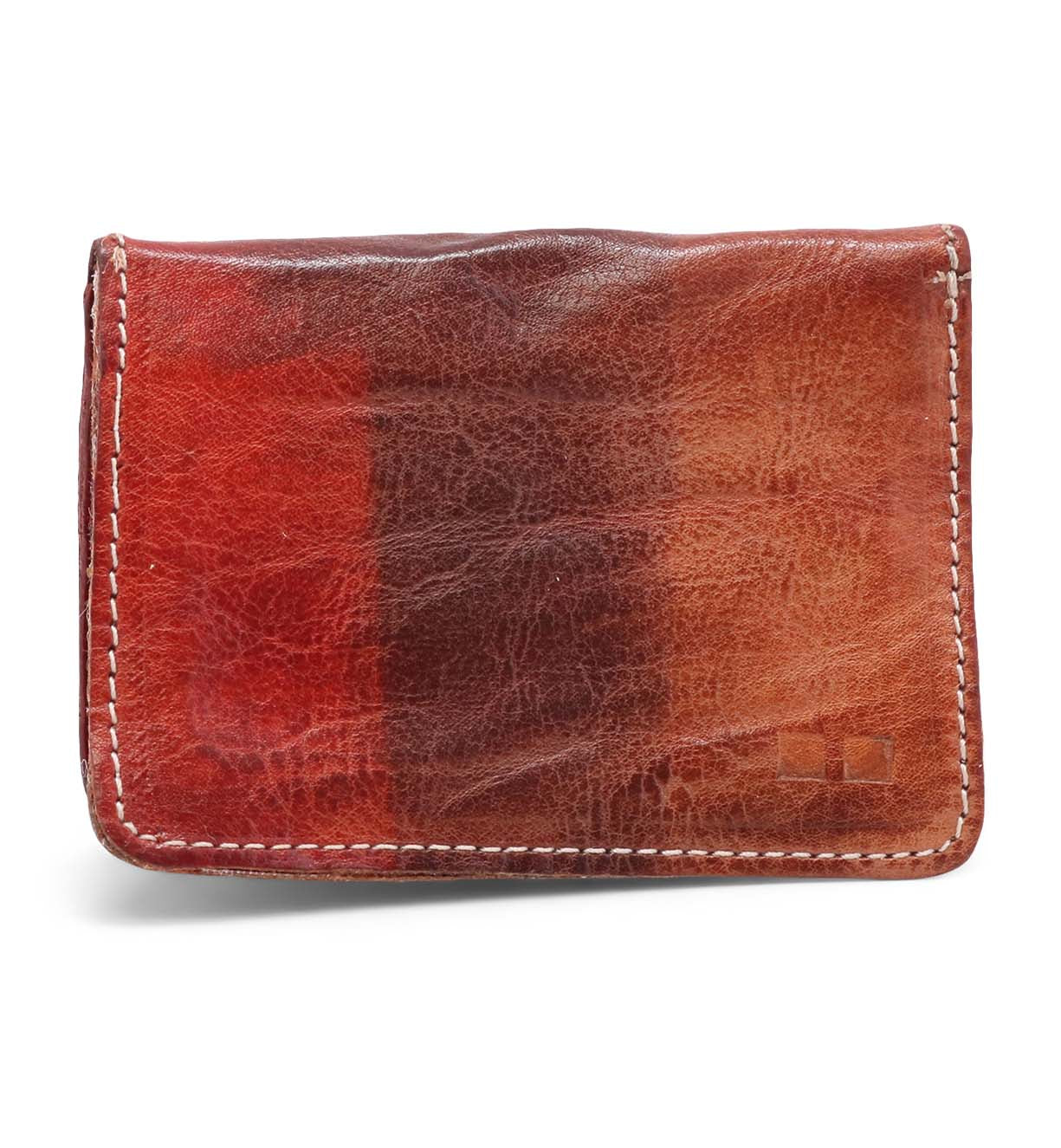 A Jeor by Bed Stu red and brown leather wallet on a white background.