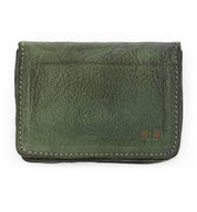 A Jeor by Bed Stu green leather wallet on a white background.