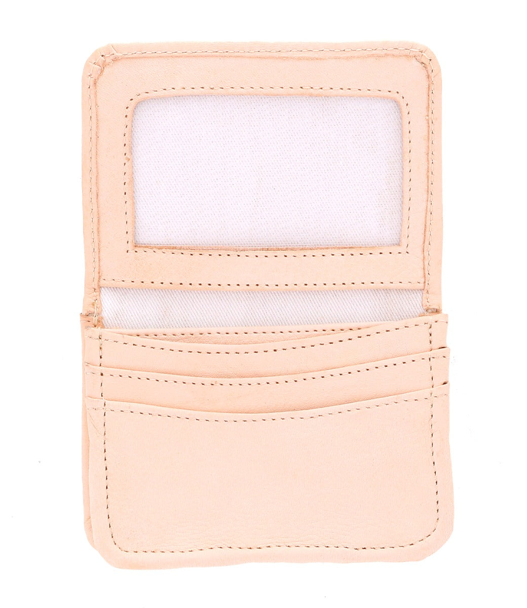 A beige leather Jeor wallet with two compartments, by Bed Stu.