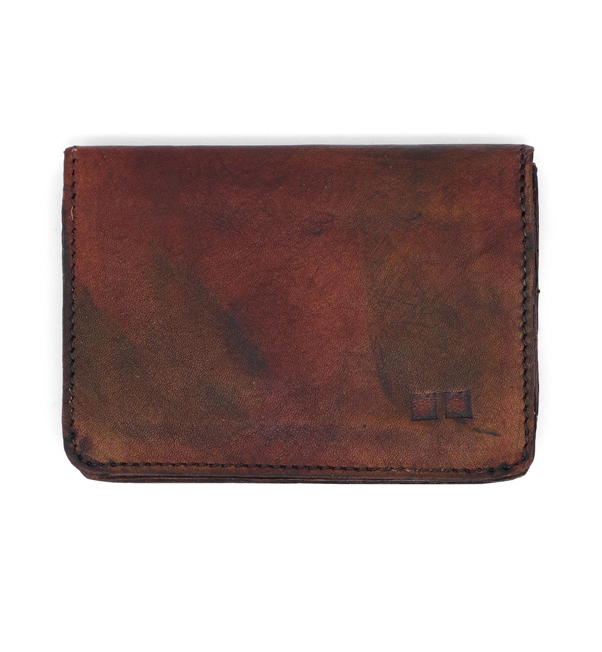 A Jeor by Bed Stu brown leather card holder on a white background.