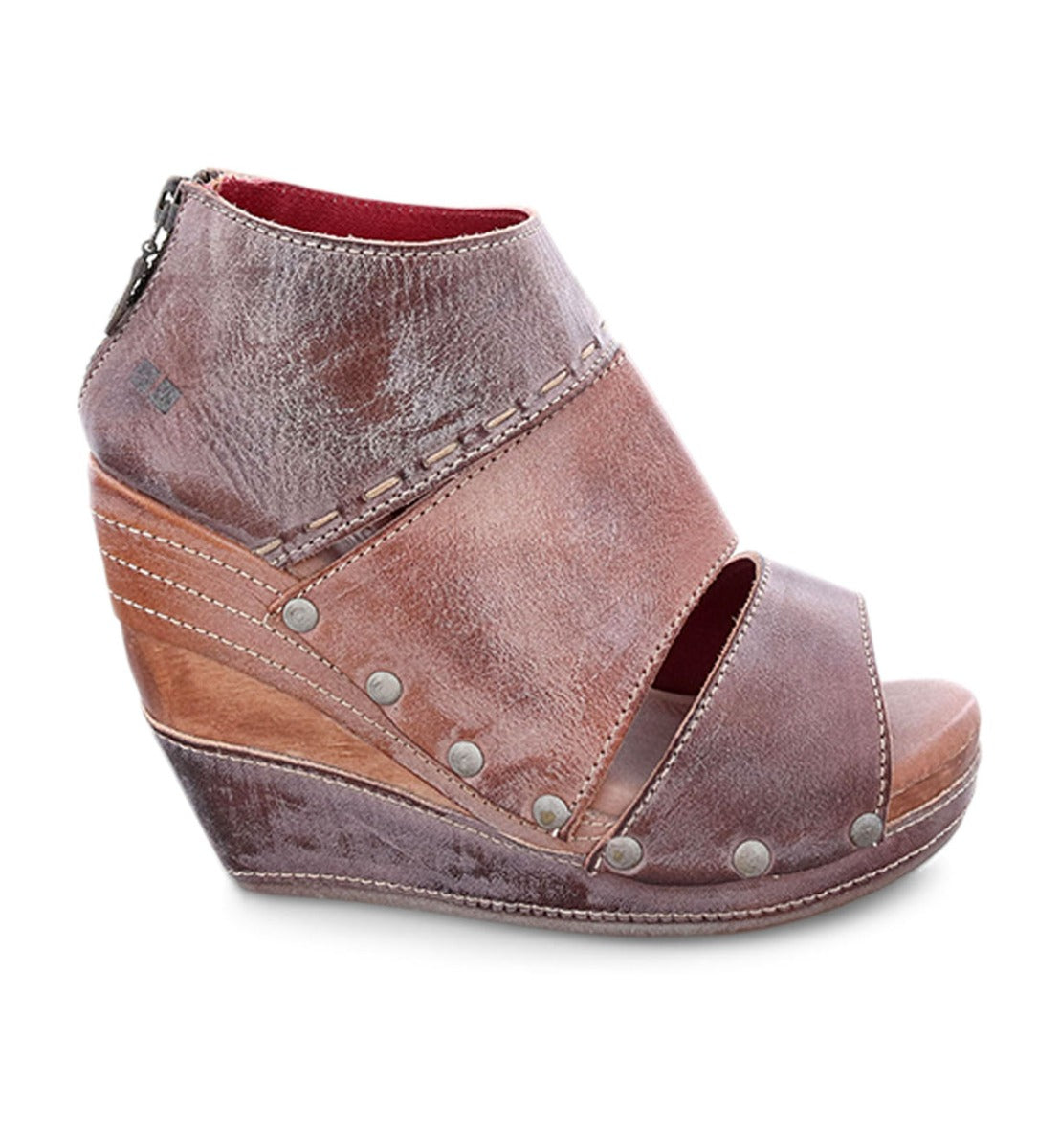 A women's brown wedge sandal with two straps named Jessie by Bed Stu.