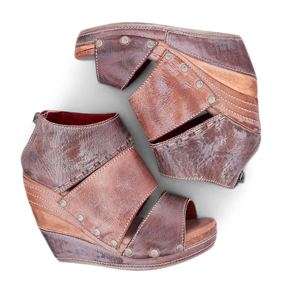 A pair of Bed Stu Jessie women's brown wedge sandals.