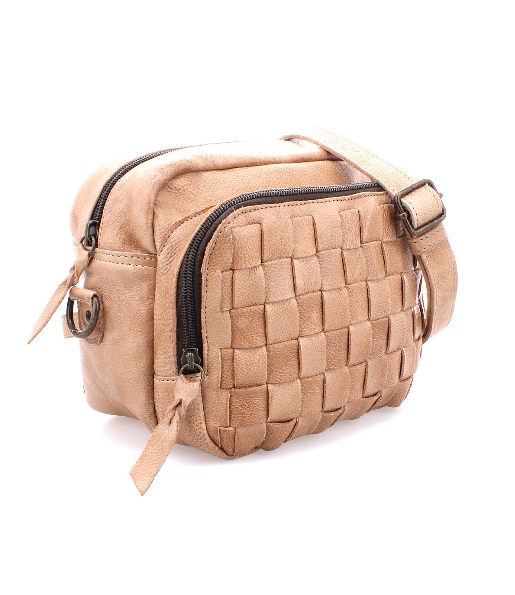 A beige Joshebed cross body bag with a zipper by Bed Stu.