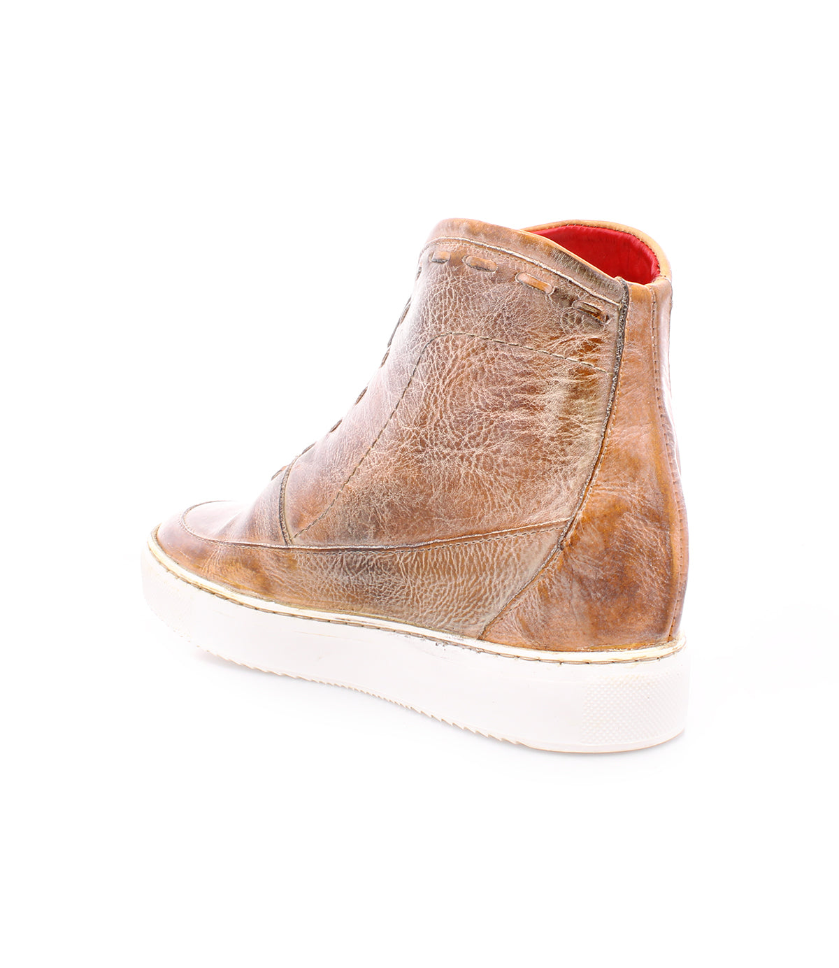 A women's brown leather high top sneaker named Joyce by Bed Stu, on a white background, offering both convenience and comfort.