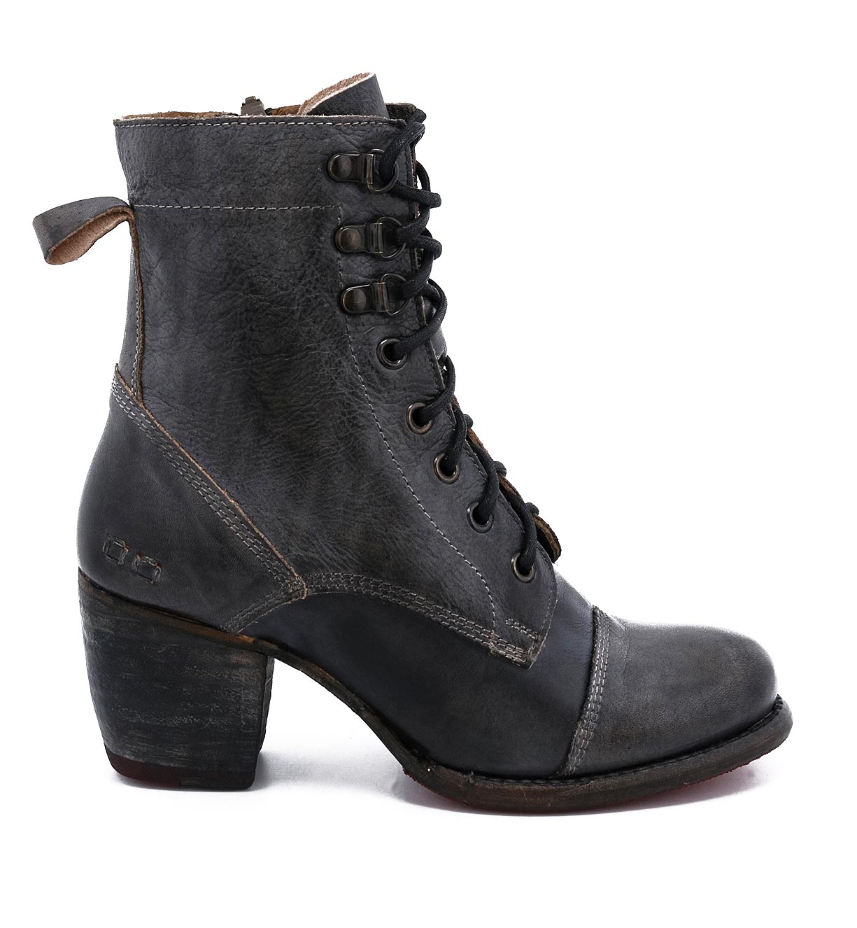 A women's black ankle boot with a wooden heel called "Judgement" from the brand Bed Stu.