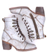 A pair of Bed Stu Judgement women's white leather ankle boots.