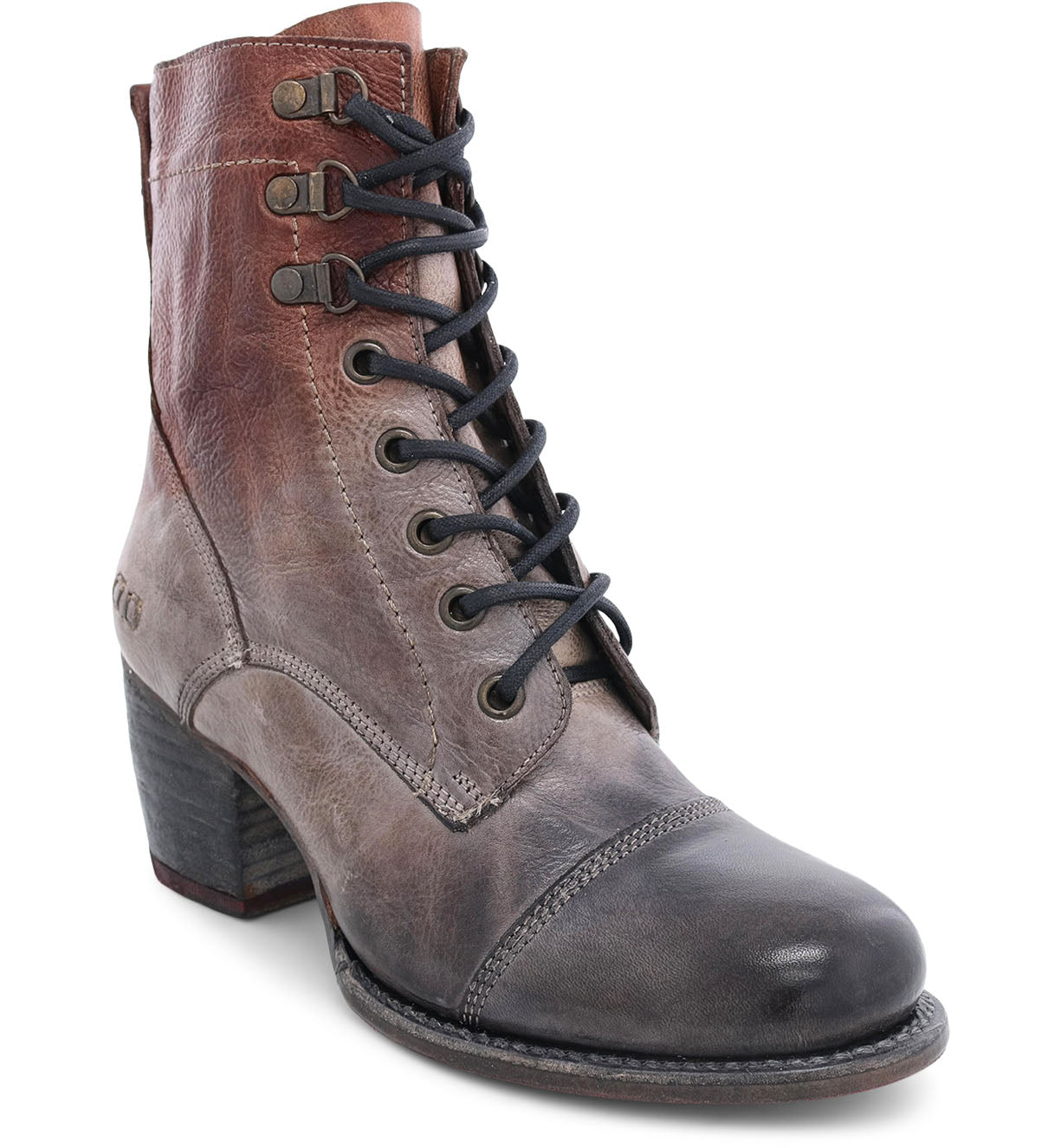 A women's grey ankle boot with laces called Judgement by Bed Stu.