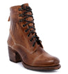 A women's brown leather boot with laces called "Judgement" by Bed Stu.