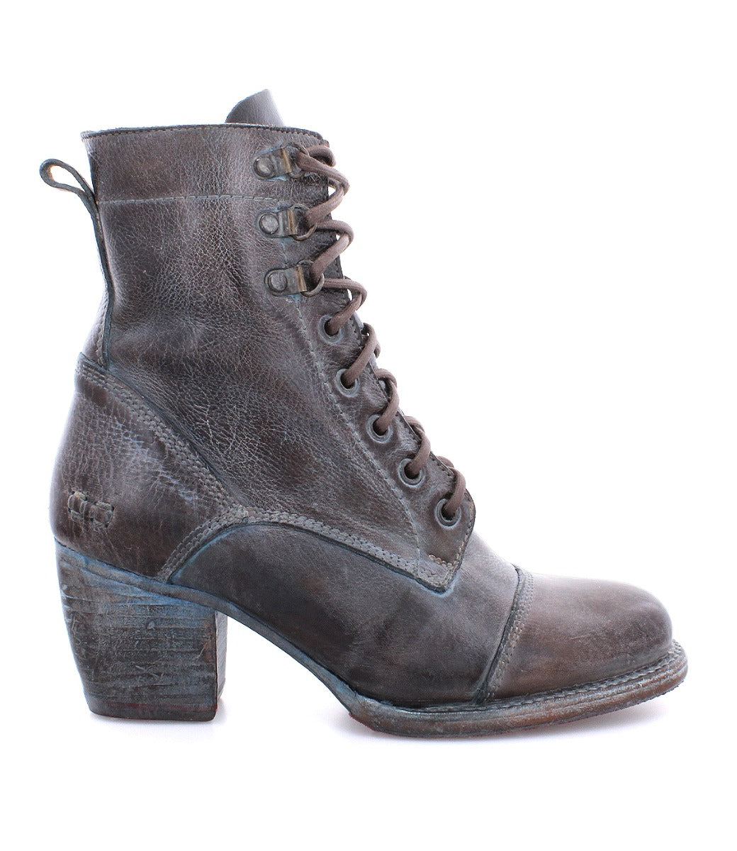 A women's brown leather Judgement ankle boot by Bed Stu.