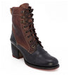 A women's brown and black Judgement boot with laces by Bed Stu.