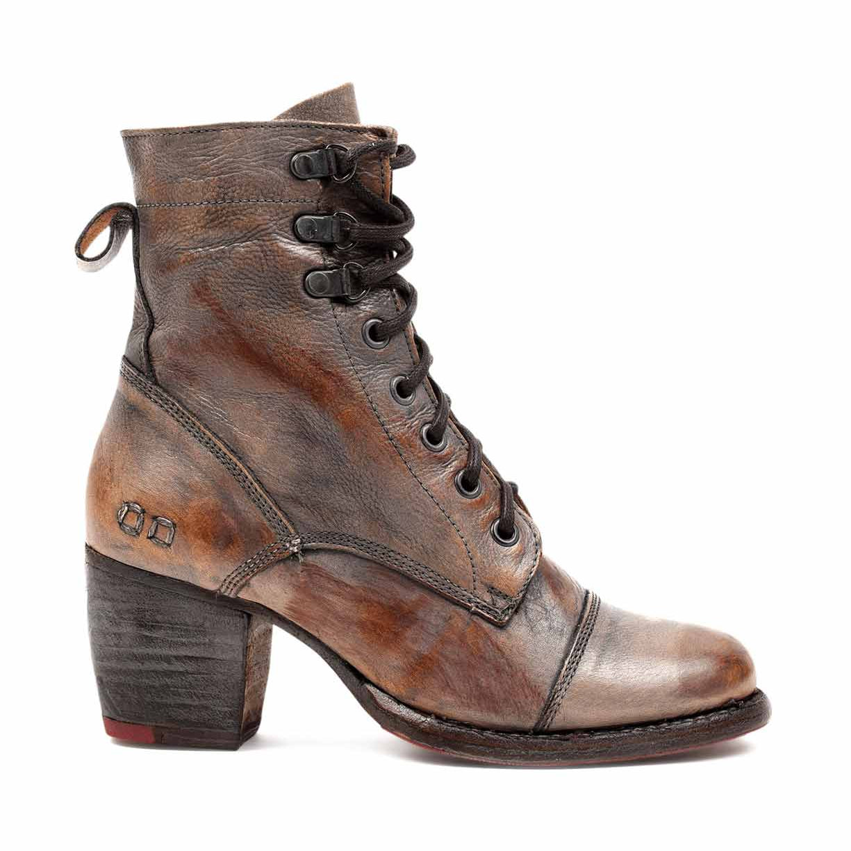 A women's brown leather ankle boot called Judgement by Bed Stu.