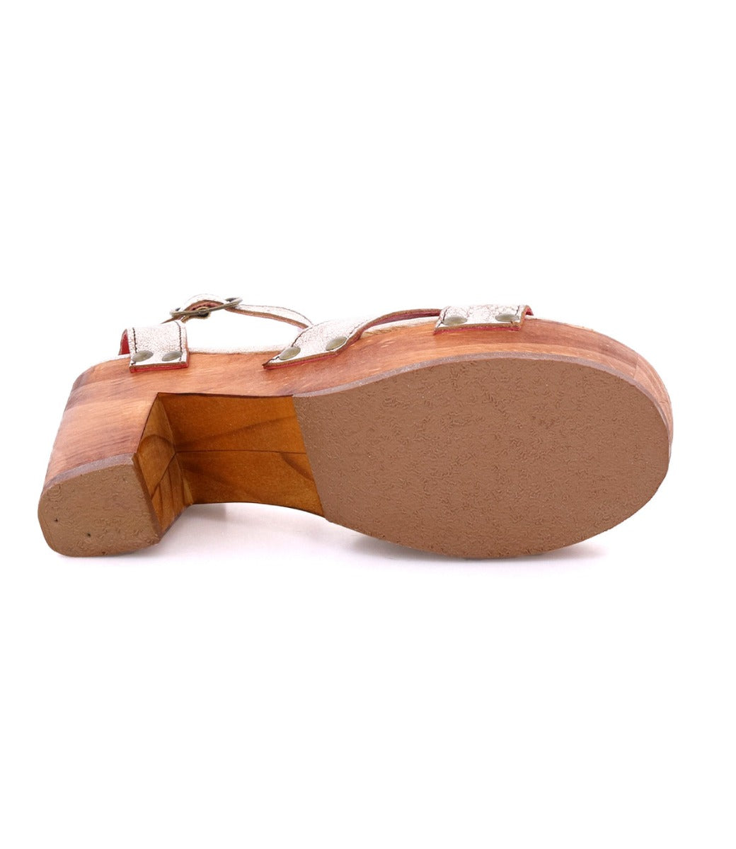 A pair of Kalah wooden sandals by Bed Stu on a white background.