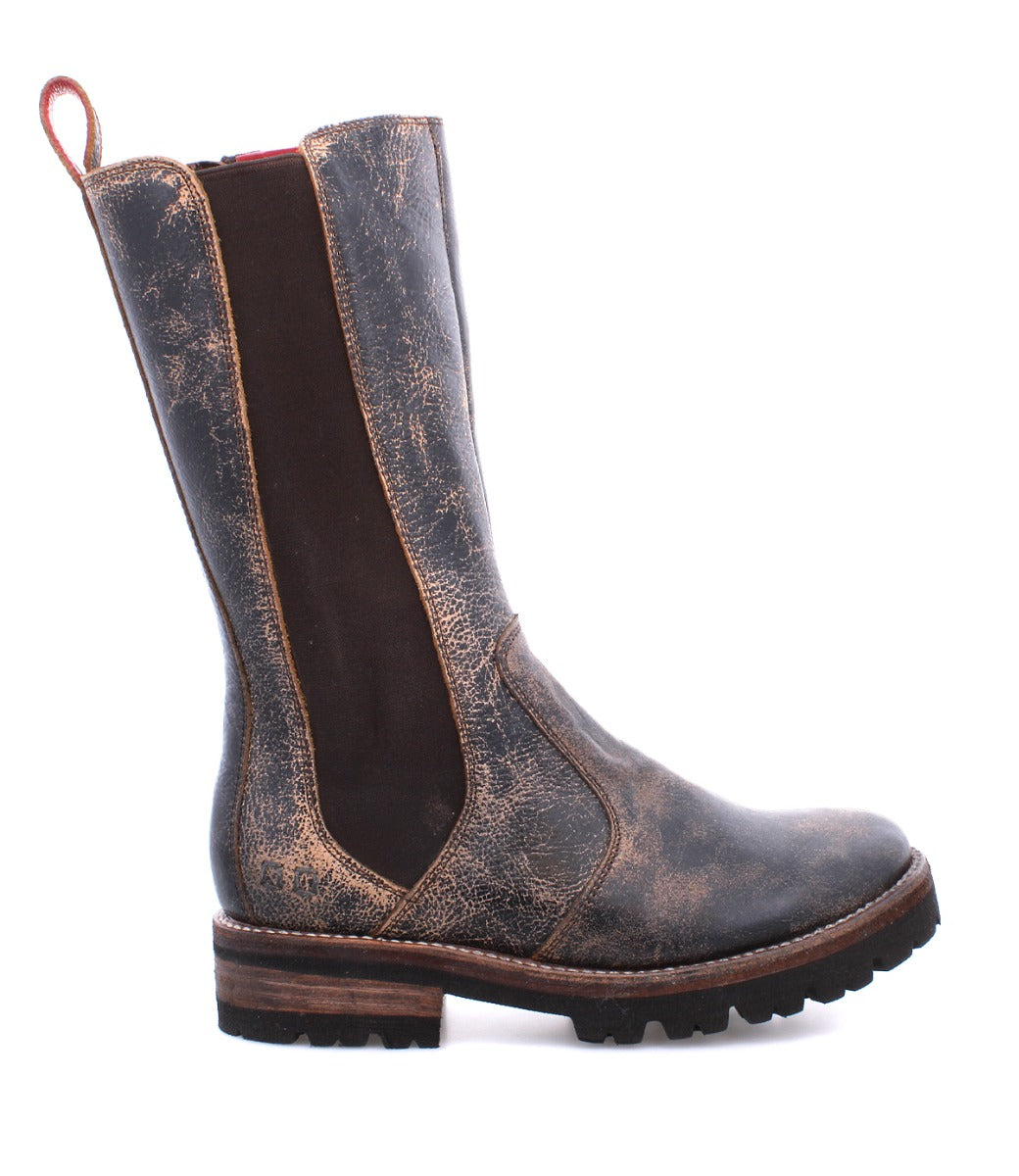 A women's Kataleya brown leather boot with a red sole by Bed Stu.