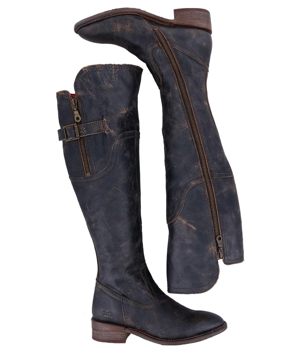 A pair of Kathleen women's boots with buckles and zippers by Bed Stu.