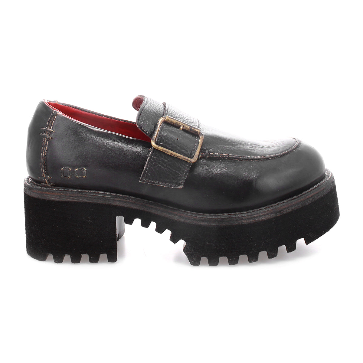 A comfortable black loafer with a buckle, perfect for fall fashion, called the Kavi by Bed Stu.