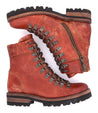 A pair of Khya boots by Bed Stu, made of red leather with brown laces.