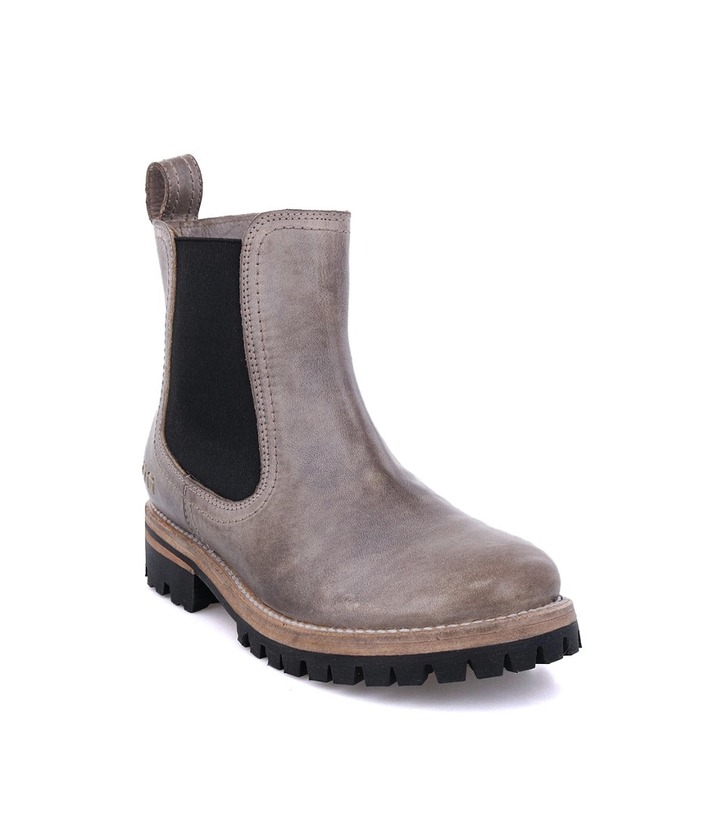 A grey leather Kiefra Trek chelsea boot with black outs by Bed Stu.