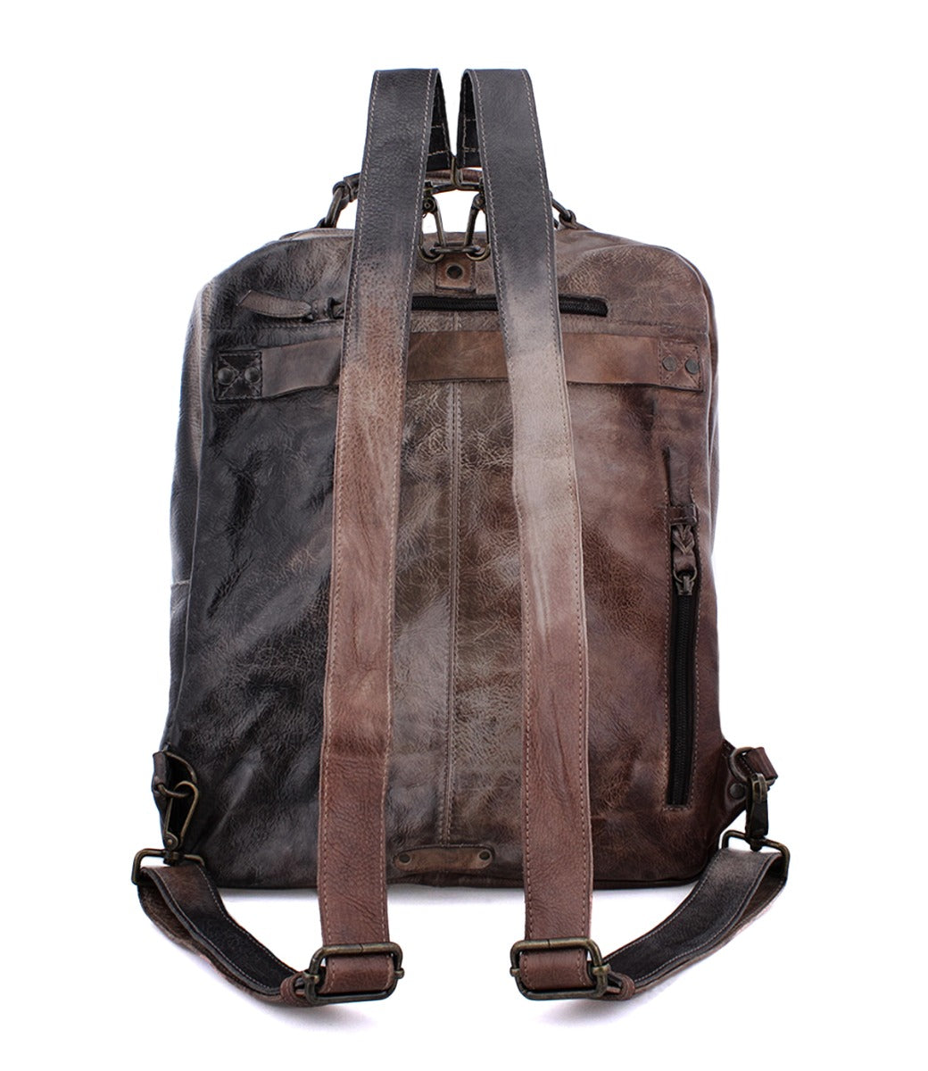 A brown leather Bed Stu Lafe backpack with two straps.