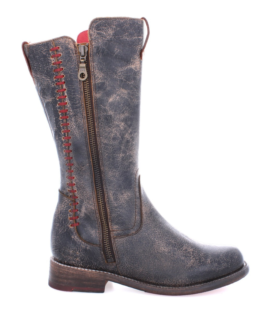 A women's Bed Stu Latifah boot, it has a zipper and red detailing.