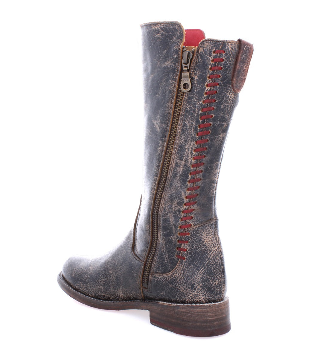 A Bed Stu Latifah women's boot with a zipper and red detailing.