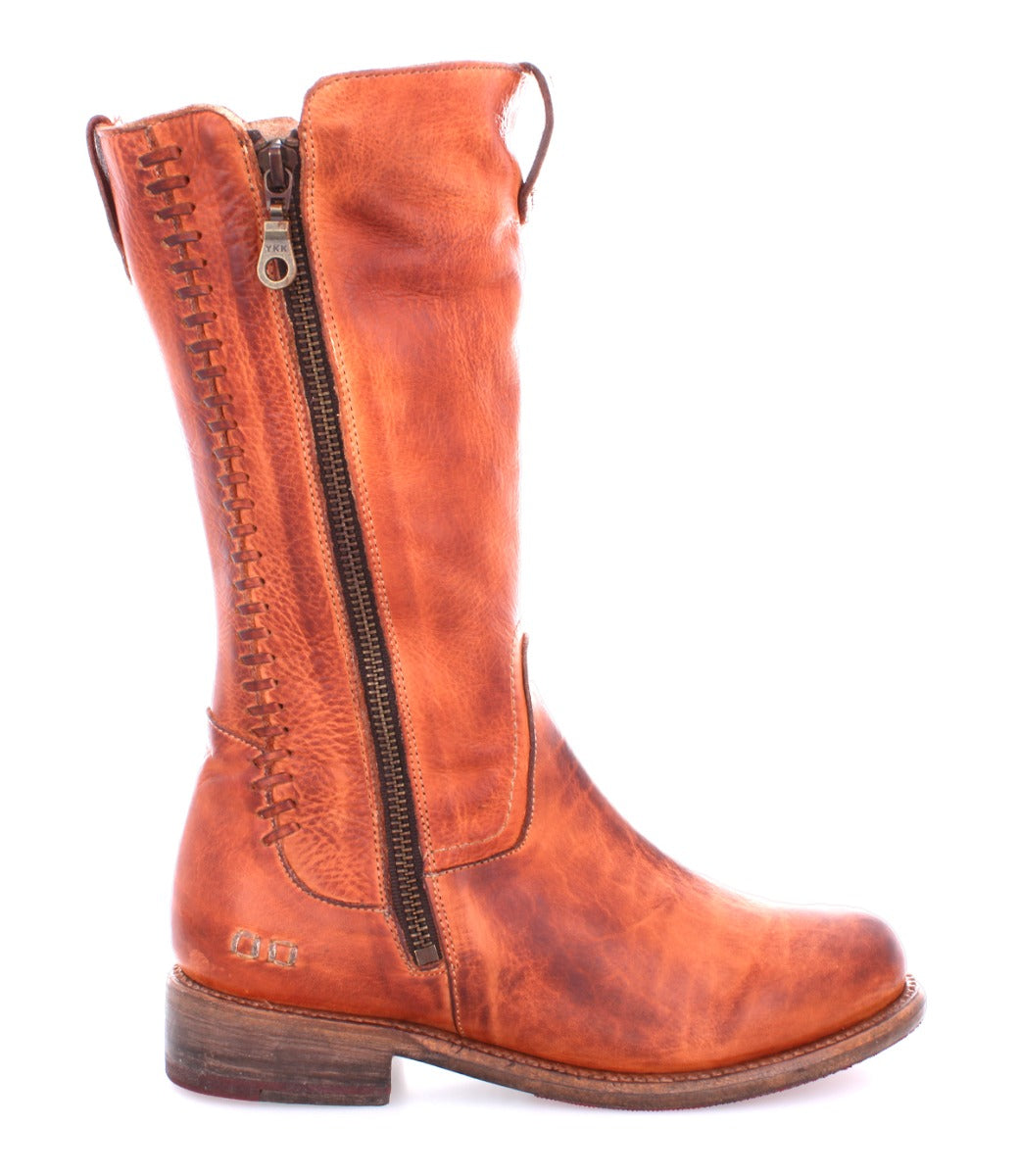 Bed Stu's brown leather Latifah boot with a zipper on the side from Bed Stu.