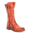 A women's Latifah boot by Bed Stu, made of tan leather and featuring a zipper on the side.