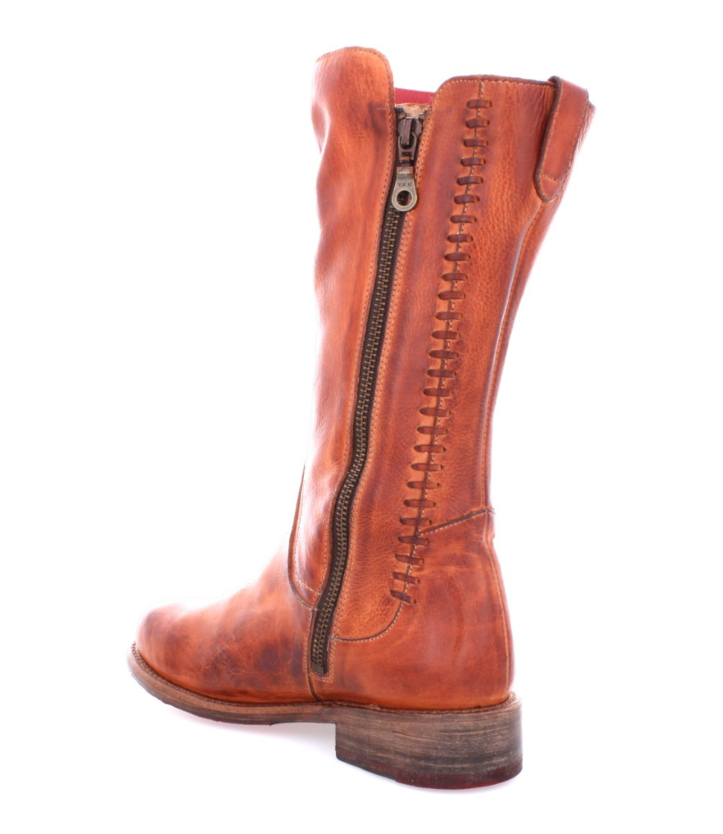 A women's "Latifah" boot by Bed Stu, made of tan leather with a zipper on the side.
