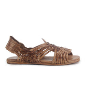 The Bed Stu Lauren II is a brown hand-woven leather sandal featuring a flat sole, open toe, intricate crisscross design, and slingback strap in classic huarache style.