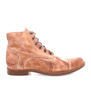 A pair of Bed Stu Leonardo brown leather boots on a white background.