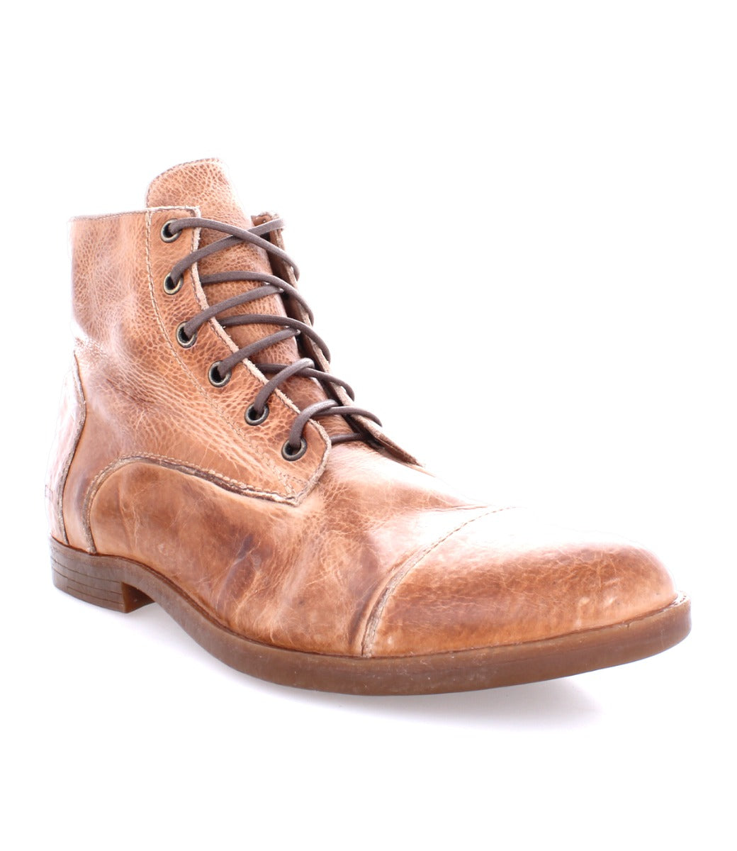 A men's Leonardo tan leather boot with laces by Bed Stu.