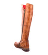 A Letizia by Bed Stu, women's brown leather tall boot with a red zipper.