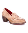 A women's Liberty tan loafer with a wooden heel by Bed Stu.