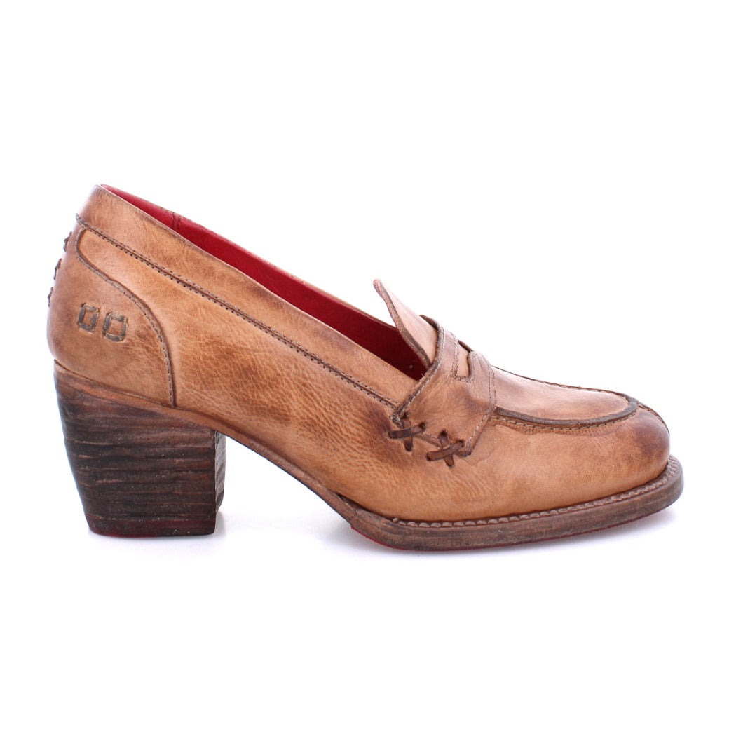 A women's Liberty brown loafer with a wooden heel by Bed Stu.