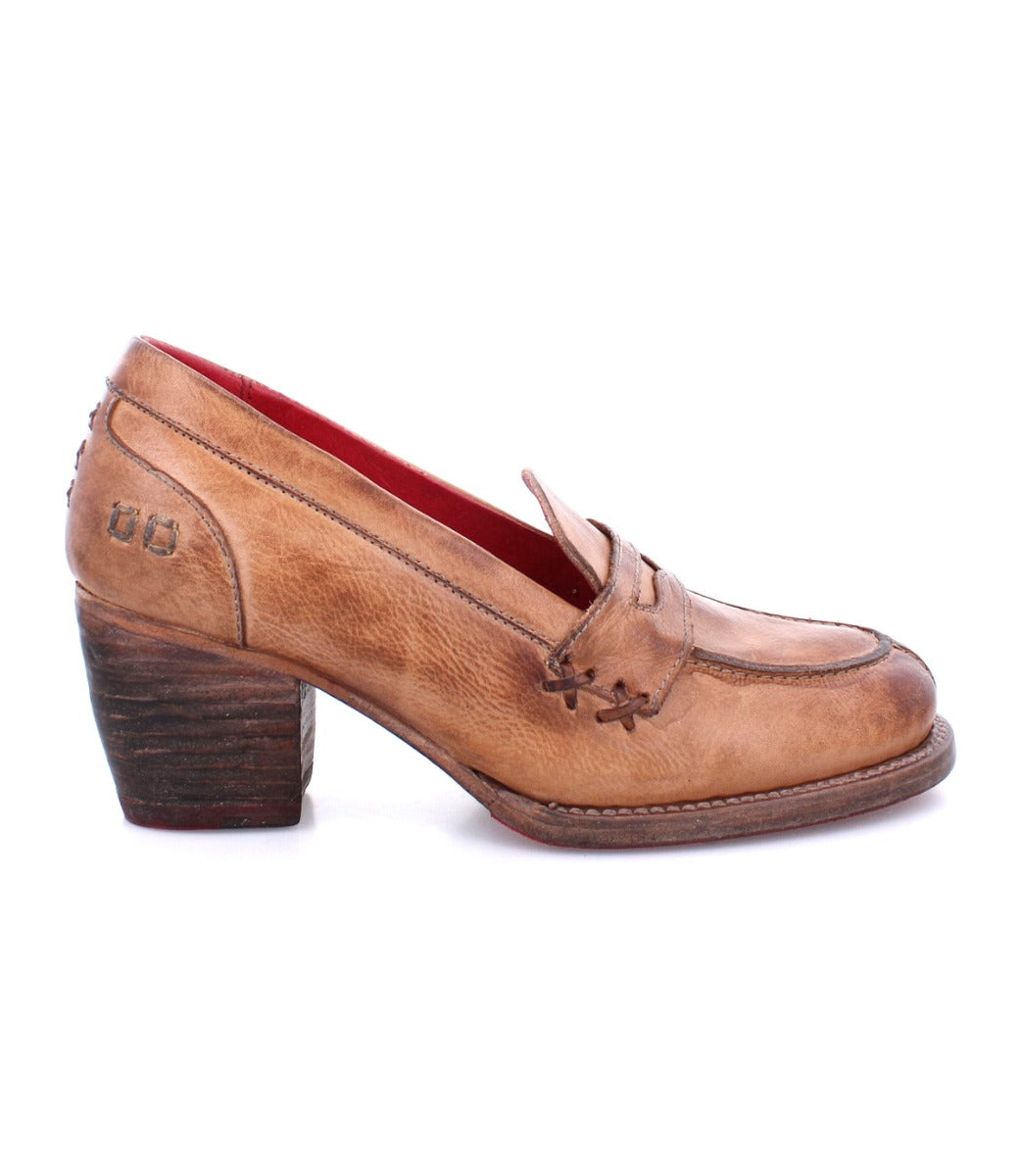 A women's Liberty brown loafer with a wooden heel by Bed Stu.