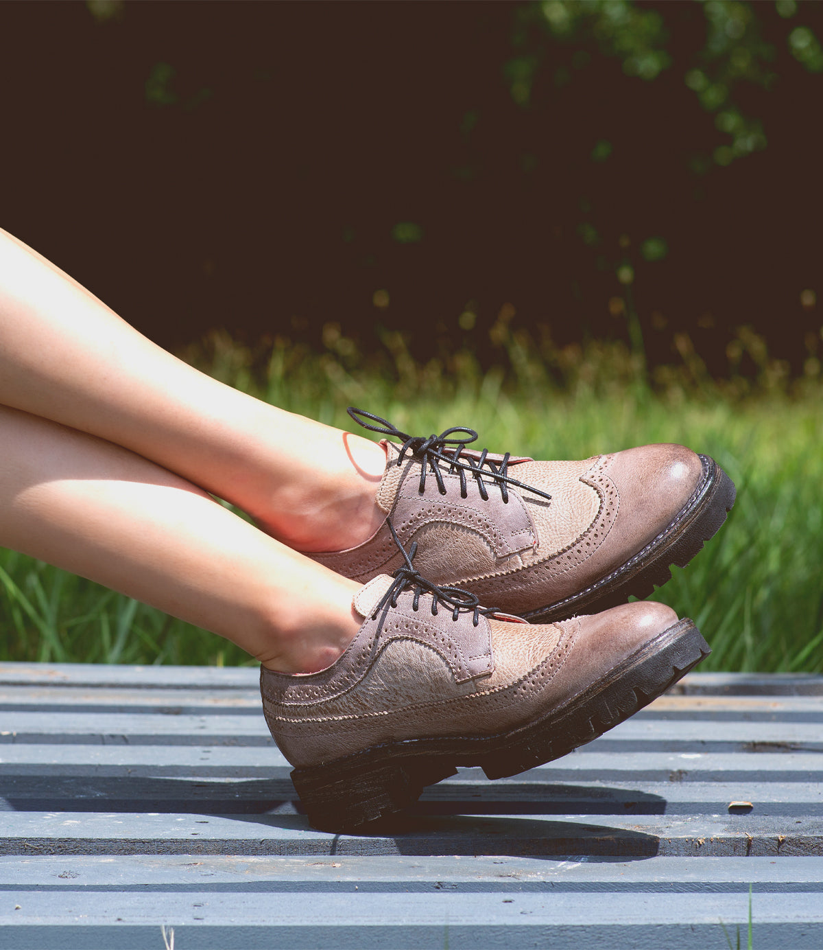 The Bed Stu Lita K III women's grey wingtip oxford shoes.