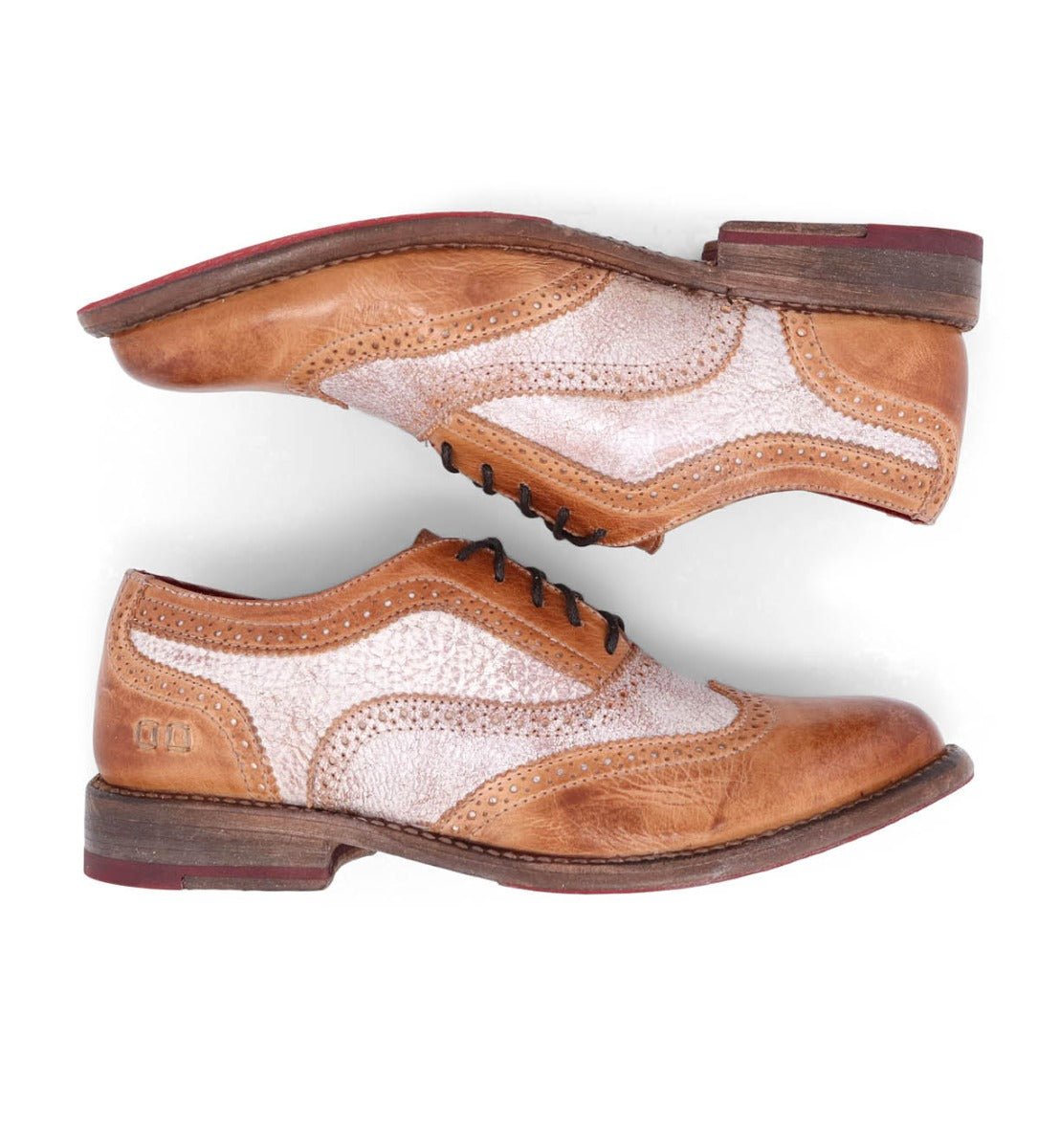 A pair of men's Bed Stu Lita tan wingtip oxford shoes.